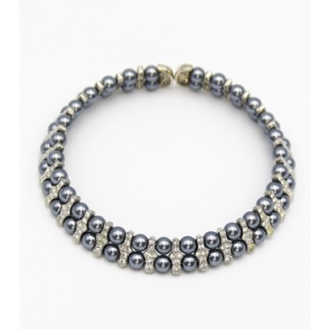 Grey Pearl w/Clear Rhinestone Accent Collar Set