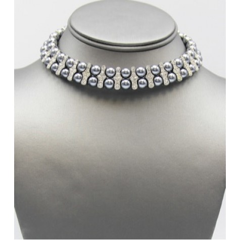 Grey Pearl w/Clear Rhinestone Accent Collar Set