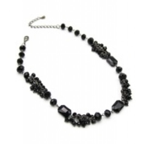 Silver w/Black Glass Beaded Necklace Set