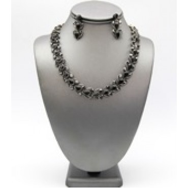 Silver w/Black Crystal Collar Necklace Set