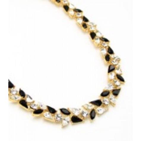 Gold w/Clear & Black Crystals Necklace Set 