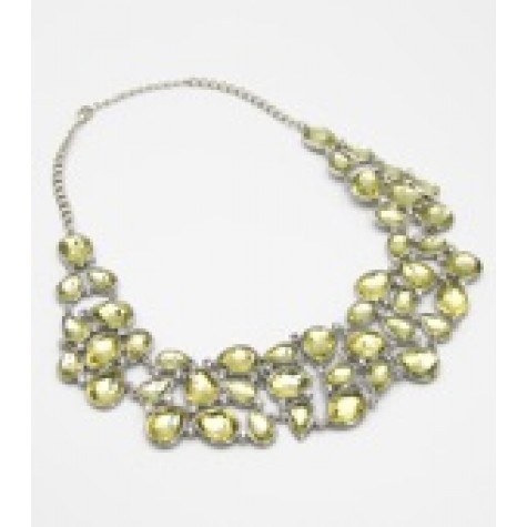 Silver w/Light Colorado Topaz Teardrop Crystal Bib Necklace