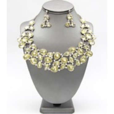 Silver w/Light Colorado Topaz Teardrop Crystal Bib Necklace