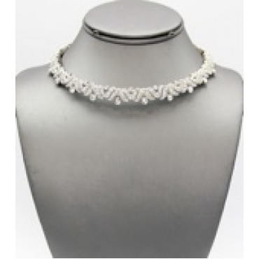 Silver w/Clear Crystal Pave Rhodium Plated Choker Necklace Set