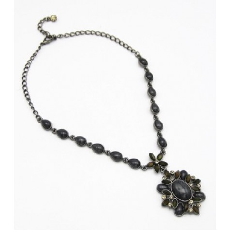 Grey Crystal Pave Pendant Necklace