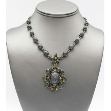 Grey Crystal Pave Pendant Necklace