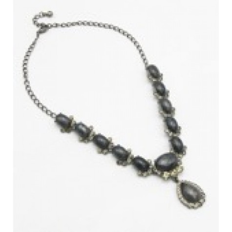 Silver w/Grey Crystal Pave Pendant Necklace