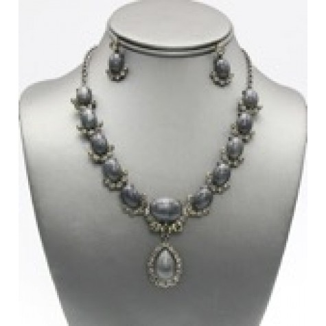 Silver w/Grey Crystal Pave Pendant Necklace