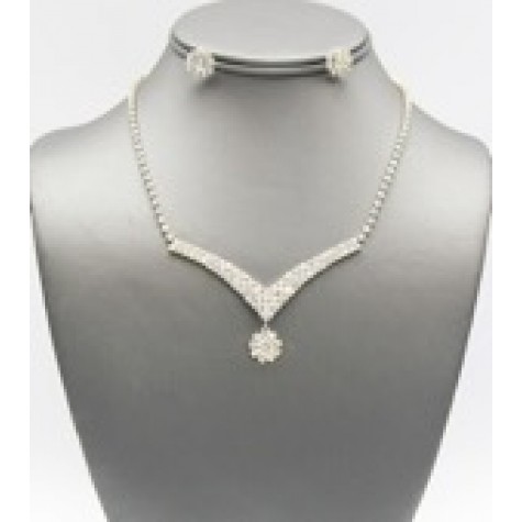 Silver w/Clear Rhinestone Bridal Necklace Set 