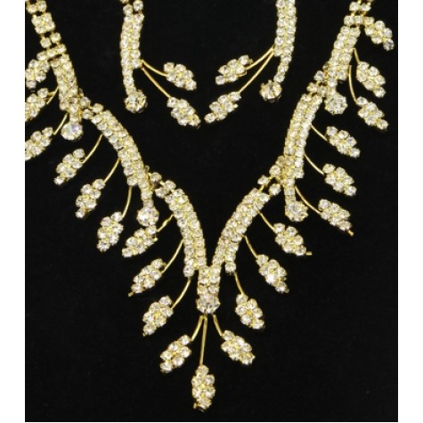 Gold w/Clear Crystal Ivy Evening Necklace Set