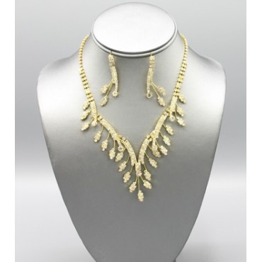 Gold w/Clear Crystal Ivy Evening Necklace Set