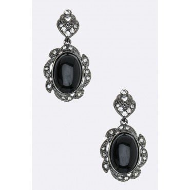 Hematite w/Black Onyx Crystal Dangle Earrings