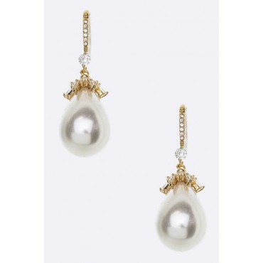 Gold w/Pearl Drop CZ Earrings