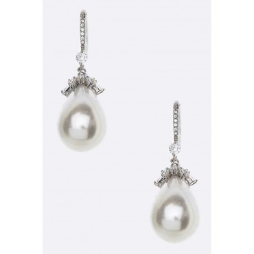 Silver w/Pearl Drop CZ Earrings 