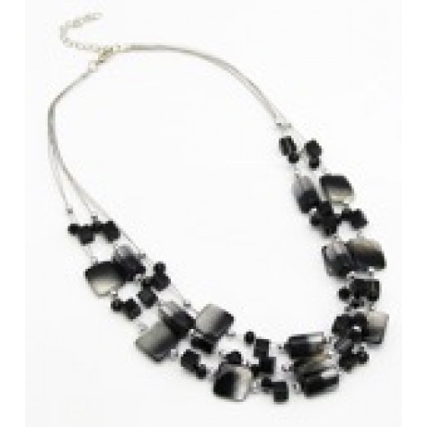 Silver w/Black Multi-strand Shell Beaded Wire Necklace Set