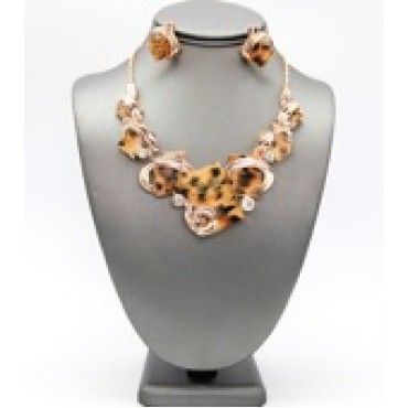 Gold Animal Print Enamel Craft Collar Necklace Set