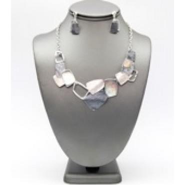 Silver w/Black Enamel Collar Necklace Set