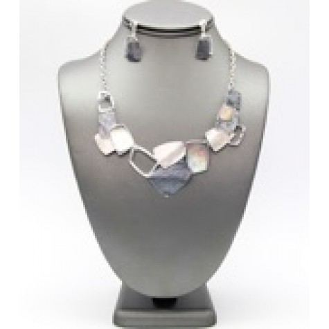 Silver w/Black Enamel Collar Necklace Set