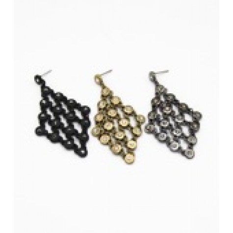 Gold Burnish w/Clear Cystal Pave Metal Drop Earrings