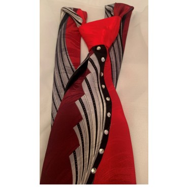 Red w/Black & White Rhinestone Necktie 