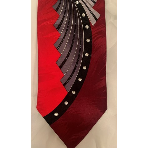 Red w/Black & White Rhinestone Necktie 