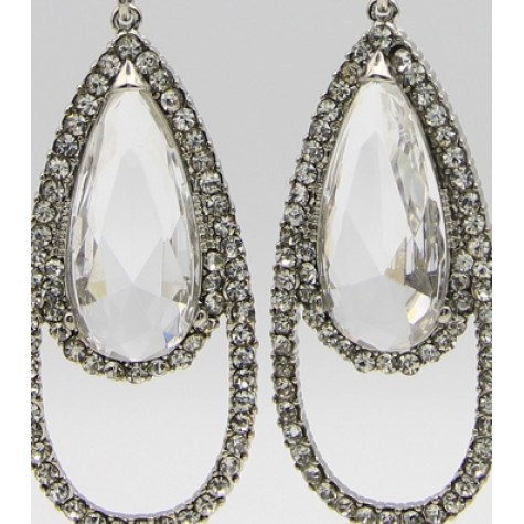 Silver w/Clear Teardrop Crystal Drop Earrings