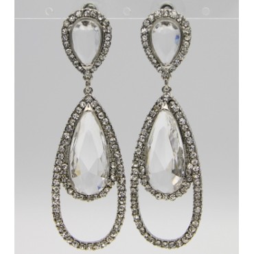 Silver w/Clear Teardrop Crystal Drop Earrings