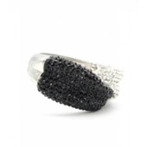 Silver w/Clear & Black Crystal Pave Statement Hinge Bangle Bracelet 