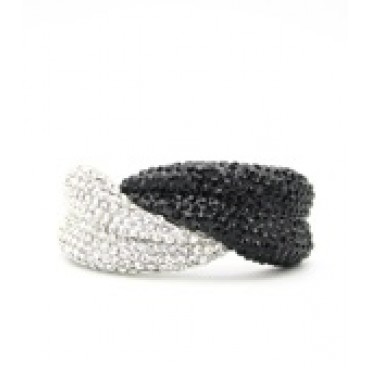 Silver w/Clear & Black Crystal Pave Statement Hinge Bangle Bracelet 