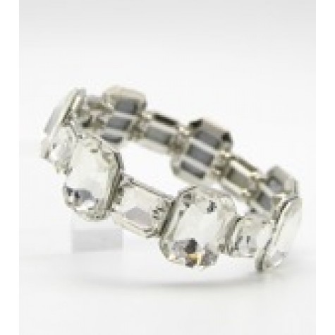 Silver Two-Square Clear Crystal Stretch Bracelet