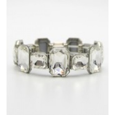 Silver Two-Square Clear Crystal Stretch Bracelet