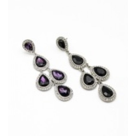 Silver w/Black Statement Crystal Drop Earrings