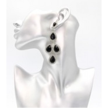 Silver w/Black Statement Crystal Drop Earrings