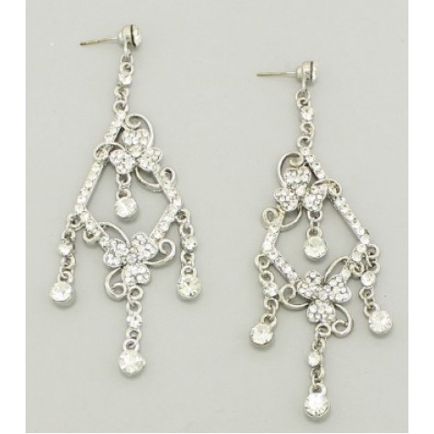 Silver w/Clear Crystal Bridal Post Chandelier Earrings