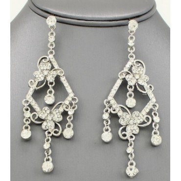 Silver w/Clear Crystal Bridal Post Chandelier Earrings