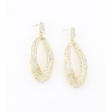 Gold Pageant w/Clear Crystal Oval Earrings