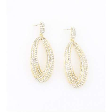 Gold Pageant w/Clear Crystal Oval Earrings