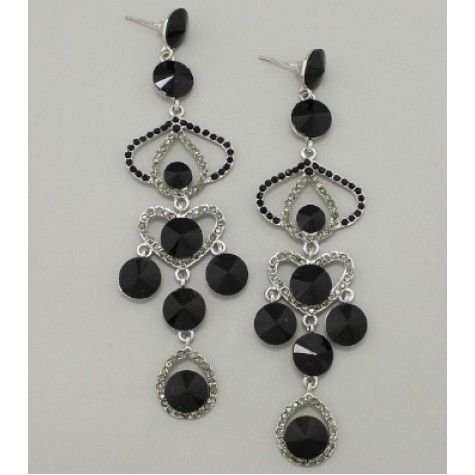 Silver w/Black Crystal Drop Earrings 