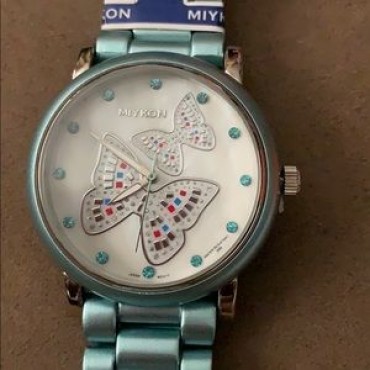 Turquoise Large Face Accents Butterfly Link Watch