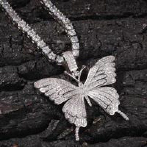 Silver w/Rhinestone Butterfly Necklace 