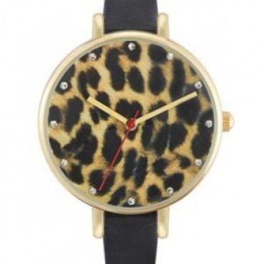 Gold w/Brown Leopard Print Crystal Accents Watch