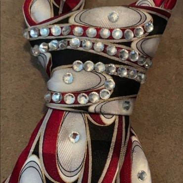 Silver w/Red & Black Necktie w/Rhinestones