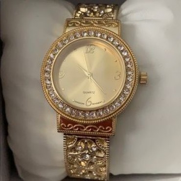 Gold w/Clear Rhinestone Cuff/Bangle Watch