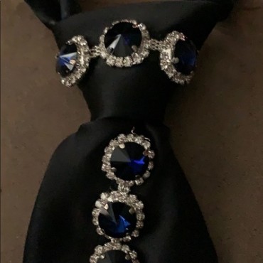 Black w/Rhinestone & Royal Blue Crystal Necktie 