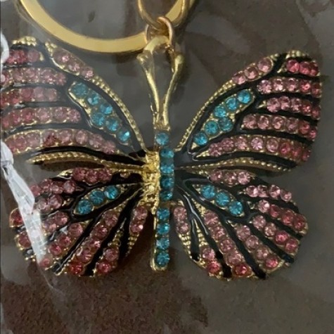 Gold w/Multi Color Rhinestones Butterfly Keychain