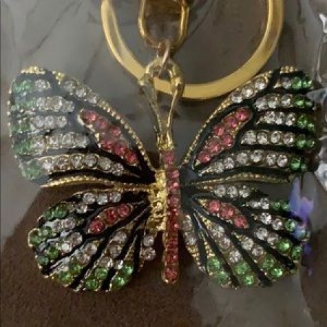 Gold w/Multi Color Rhinestones Butterfly Keychain