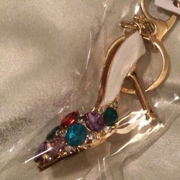 Gold w/Multi Color Crystal Large High Heel Shoe Keychain