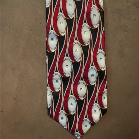 Silver w/Red & Black Necktie w/Rhinestones