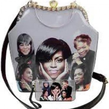 2 in 1 Michelle Obama & African American Icons w/Diamond Top Handbag and Wallet 