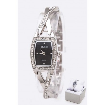 Silver w/Rhinestone Swirl Bracelet Watch